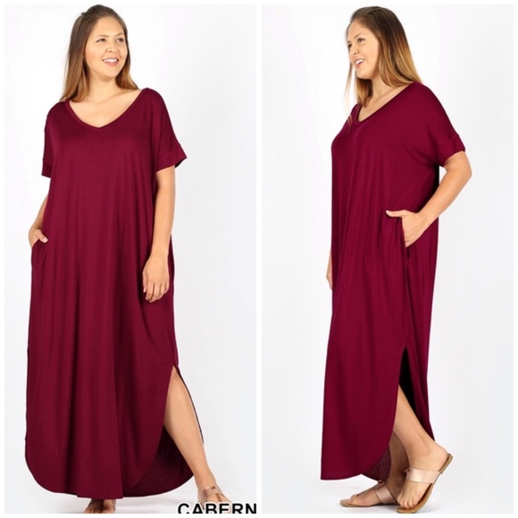 Light Blue Short Sleeve Pocket Maxi Dress - Picture 3 of 4